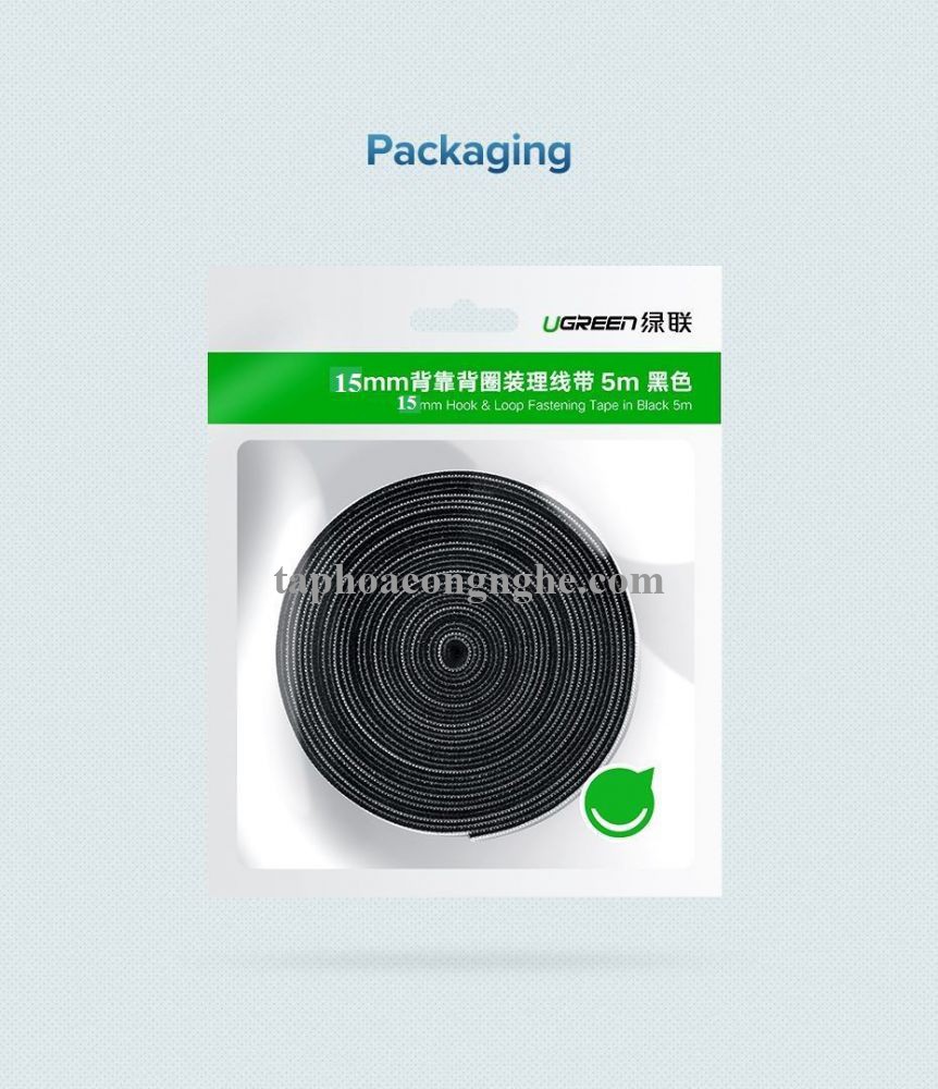 Ugreen 60483 0.5M cỡ 15mm băng dán Velcro màu đen ngang 1.5cm LP124 30060483